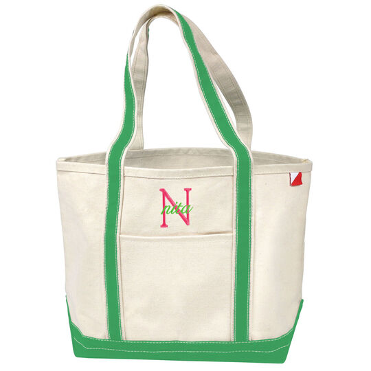 Nantucket Deluxe Tote Bag with Kelly Green Trim